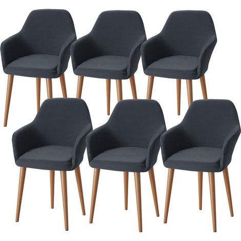 Housses de chaise extensibles avec accoudoirs, lot de 6, lavables, pour chaises de salle à manger et de bureau, gris (1/5)