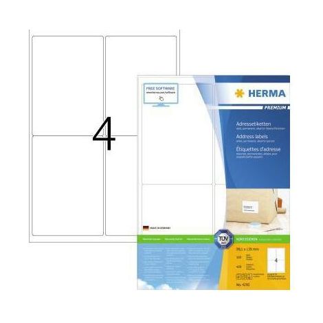 Universaletikett PREMIUM 99,1 x 139 mm (B x H) nicht wieder ablösbar Papier weiß 400 Etik./Pack. (1/4)