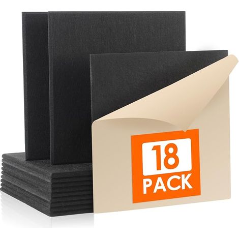 18 Pack Acoustic Panels Self-Adhesive 30 x 30 x 1 cm for Recording Studio, Office, Studio, Acoustic Treatment and Wall Decoration, Black (1/5)