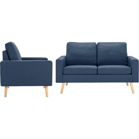 Ensemble canapé 2 pièces, fauteuil et canapé 2 places en tissu bleu - PANGIVO (1/5)