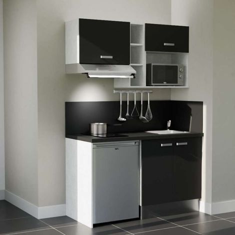 Kitchenette K13 Noir - Plan de travail Noir texturé - Crédence : Oui - Electroménager : Inox (1/5)