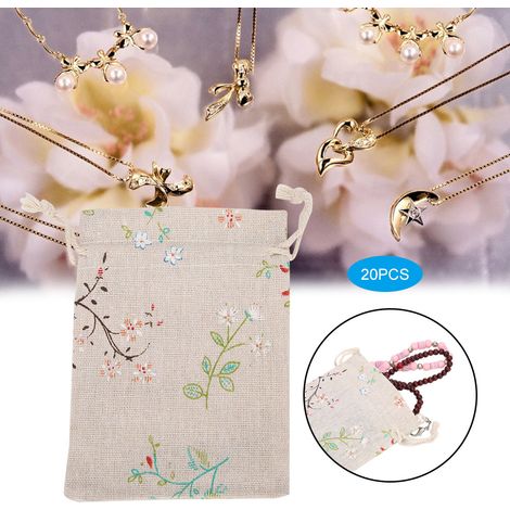 20 pièces Sacs en lin à cordon Motif floral Sacs réutilisables Cadeau Écologique Rangement Maison (1/5)