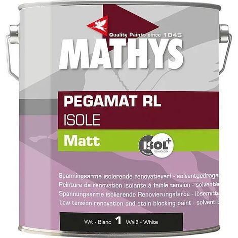 Mathys Pegamat RL Isole Peinture Isolante Anti-taches Blanc Mat – Nicotine, Suie, Fumée et Anciennes Taches d’Humidité – 1 L