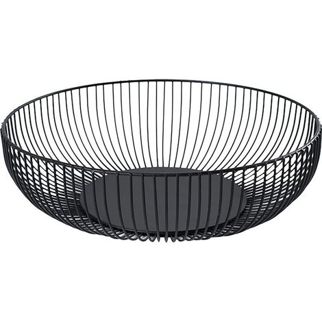 Corbeille à fruits en fil de fer, couleur noire, grande capacité, modèle bas strié (1/5)