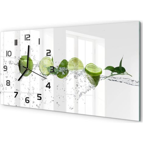 Horloge Murale Sans Tic-Tac 60x30 cm Verre Trempé Design Panoramique Citron vert et eau (1/5)