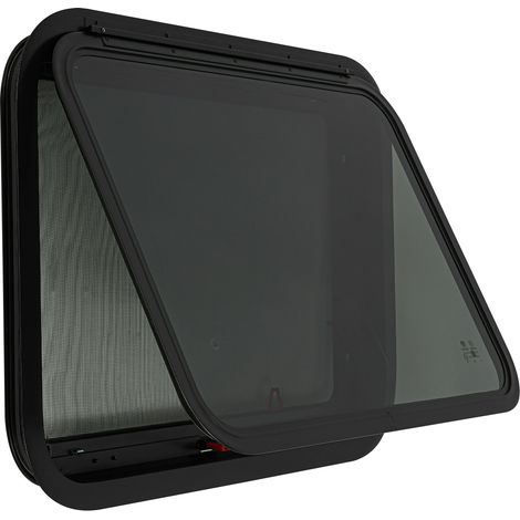 Fenêtre pour camping-car - Noir - Alu/Verre trempé - 70x50 cm - Double ouverture - Moustiquaire - Anti-eau - Pour camping-car, van (1/5)