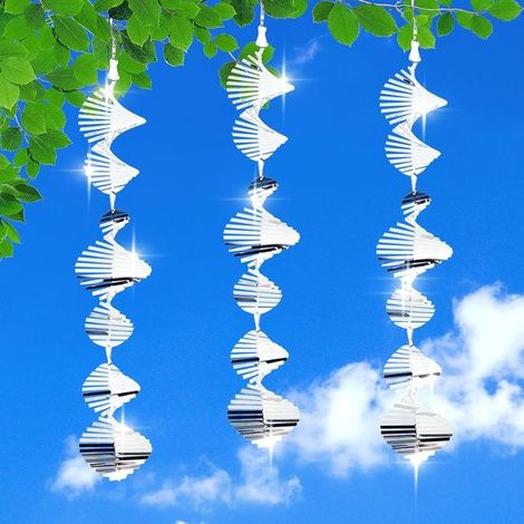 Ahuyentador de pájaros con campanillas de viento reflectantes 3D (juego de 3 piezas) - Espantapájaros giratorio de 360 grados para jardín y ventanas.