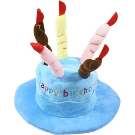 Chapeau d'anniversaire pour chien - Motif gâteau et bougies - Taille unique - Bleu - Accessoire de fête (1/4)