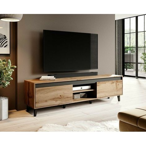 Bb-Loisir – Meuble TV chêne Wotan 170x49x38 cm – Pieds anthracite – Panneaux de particules mélaminé – Style moderne pour salon (1/3)