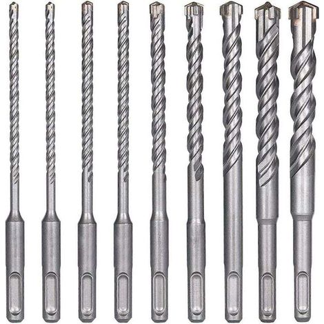 Forets à béton SDS-Plus 9 pièces (5 mm × 16 × 160 mm) pour perforation brique, pierre et béton – compatible perceuse à percussion (1/4)