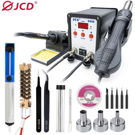 Machine de soudage et de réparation 2 en 1 (220 V, 750 W) avec fer à souder et pistolet à air chaud pour la réparation de composants SMD et BGA. (1/5)