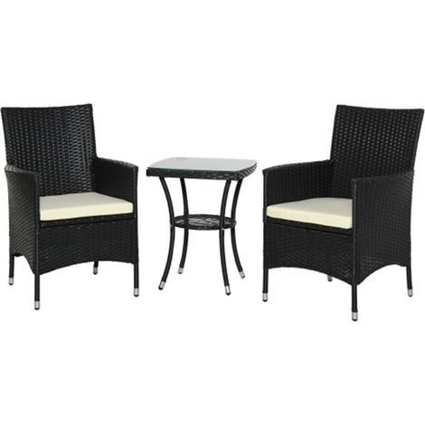 2-seater rattan garden furniture set with wicker chairs and table, outdoor chairs and table - Waterproof - Black (1/5)