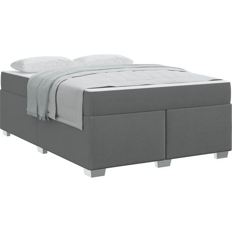 Lit double Lit adulte Cadre de lit avec matelas Gris foncé 140 x 200 cm tissu (1/5)