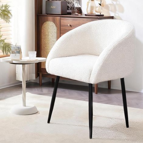 Loungesessel Lammwolle mit Metallbeinen, weiß, bis 120 kg belastbar (1/5)