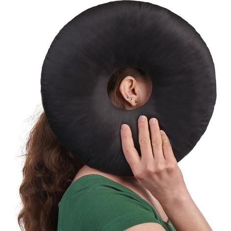 Oreiller avec Trou Soulage Douleur des Oreilles Oreiller De Piercing Dormir sur Côté Rembourrage Réglable Oreiller Beignet Réduit Pression Auriculaire Piercing Pillow (Black) (1/5)