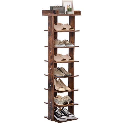 Youyijia 7 Tier Shoe Rack Organiser 25 27 104cm Shoe Rack Storage Shelf Quick Assembly Shoe Storage (Brown, 7 Grids) (1/5)