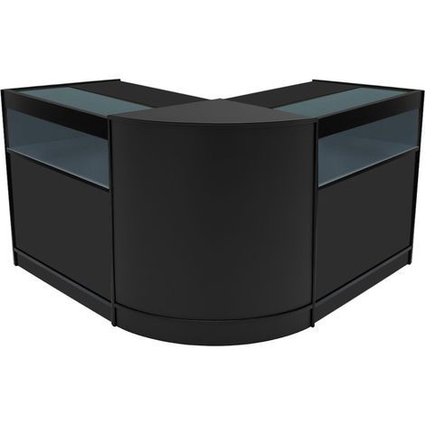 Set Banconi Iris LED Nero B900 CM60 con Ante Scorrevoli e Serratura 3 Mobili per Negozio con Vetrina in Vetro, Mensole Interne, Angolo Chiuso e Illuminazione Bianca (1/5)