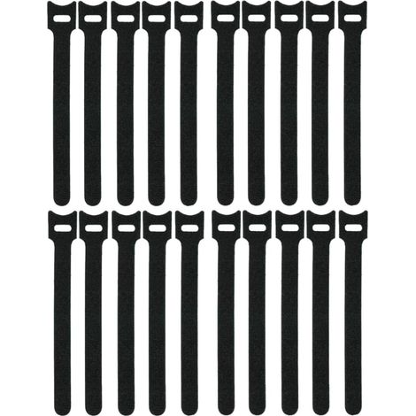 20 schwarze Klettstreifen, 12 x 150 mm, doppelseitig, nicht klebend, wiederverwendbar, aus Nylon, verstellbare Kabelbinder