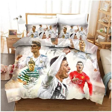 Housse de Couette Ronaldo - Football Star CR7 - Microfibre - Halloween Cadeau - 140x200cm