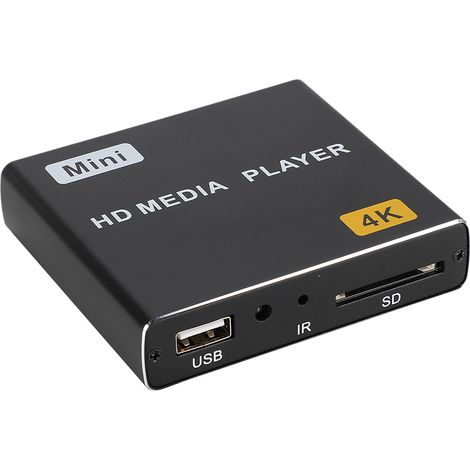 Lecteur multimédia numérique 4K Full HD avec prise européenne, ports HDMI, USB et SPDIF, compatible avec les appareils de musique et de vidéo domestiques.