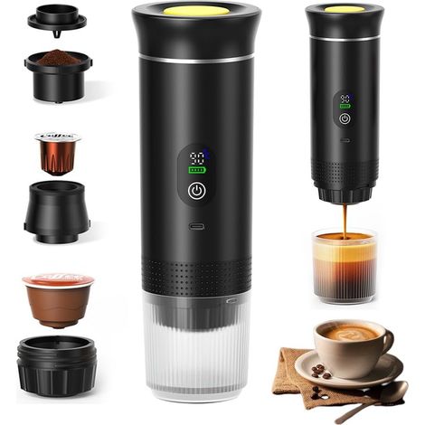 Machine à café portable - 1 tasse - Acier/Plastique - 20 bars USB-C - Camping Bureau Randonnée - Noir (1/5)