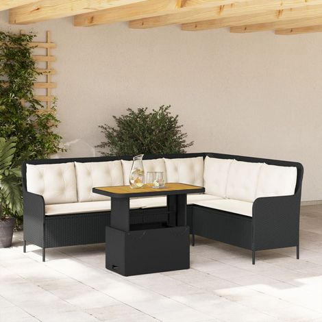 2-tlg. Garten-Sofagarnitur mit Auflagen Schwarz Poly Rattan (1/5)