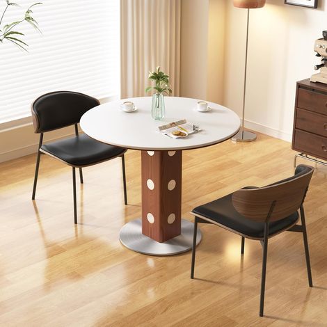 Runder Tisch mit Sintersteinplatte 90 cm, Holz-Metall-Gestell,weiß (1/5)