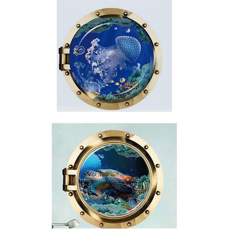 ensemble De Deux Pices 50 Cm 50 Cm Monde Sous-marin Animaux Paysage Autocollants Sous-marin Faux Fentre Autocollants Simulation 3d Chambre Stro (1/3)