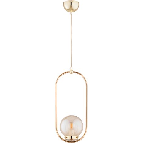 Suspension moderne dorée verre ambre boule E14 10W Alfa (1/3)