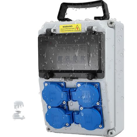 Boîte de distribution électrique, étanche IP44, 4 prises Schuko, Bleu (1/2)