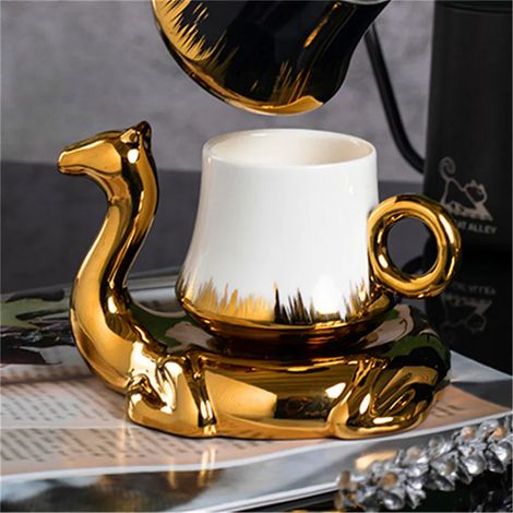 (Blanc 101-200 ml) Ensemble tasse et soucoupe en forme de chameau, mini-mug en céramique, 110 ml