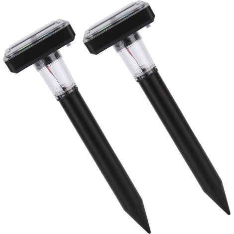 Détecteur LED anti-rongeurs pour pelouse, lampe solaire anti-rongeurs à ultrasons et LED, détecteur LED anti-serpents et anti-insectes avec piquet pour sol, 2 pièces (avec batterie intégrée fournie), 