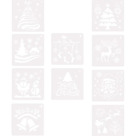10 pochoirs de dessin de Noël pour enfants, pochoirs pour fenêtres de Noël, pochoirs pour décoration de Noël en papier à faire soi-même, gabarits de Noël-13X13X0.1CM-White (1/2)