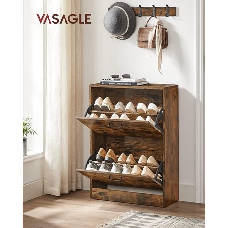 VASAGLE Meuble à chaussures à 2 compartiments, Meuble d’entrée, séparateur réglable, 12 paires de chaussures femme ou 8 chaussures homme, 60 x 24 x 83,5 cm, style industriel, Marron rustique par (1/5)
