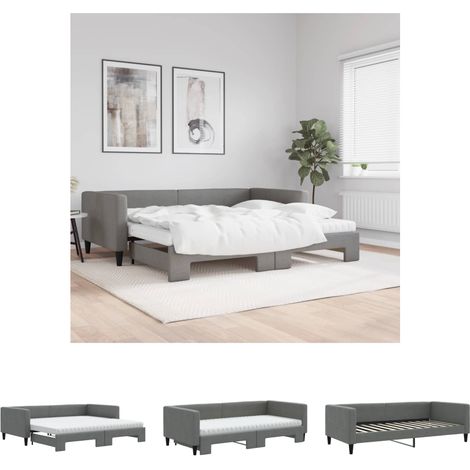 The Living Store Tagesbett Ausziehbar mit Matratzen Dunkelgrau 100x200 cm Stoff - Betten & Bettgestelle (1/5)