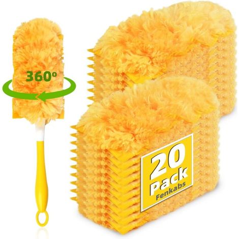 Paquet de 20 recharges de plumeau 360, ensemble de plumeau robuste sans odeur, recharges de plumeau jetables avec 1 poignée pour nettoyer les meubles, les stores, les ventilateurs de plafond (1/5)