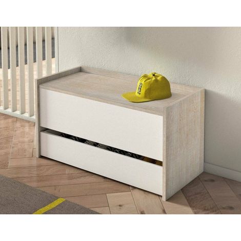 Dmora - Arcón Dgaiard, Mueble de entrada moderno con zapatero, Cofre baúl con dos contenedores, 100% Made in Italy, 90x40h46 cm, Blanco y Roble (1/5)