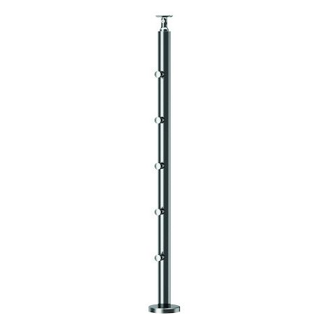 Poteau de garde corps au sol 5 supports de lisse - Hauteur : 970 mm - Diamètre : 42.4 mm - inox 304 - CROSO