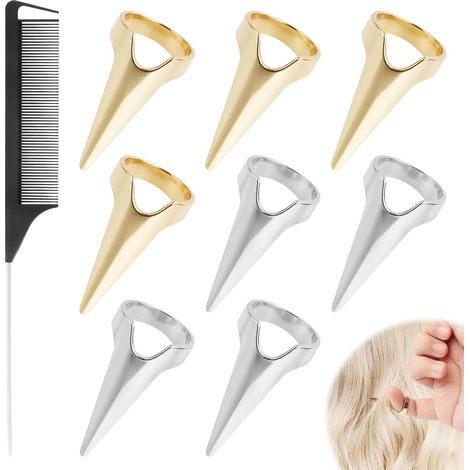 Strumento per intrecciare i capelli, 8 anelli metallici per intrecciare, 1 pettine nero con punte ad ago in acciaio, strumento retrò per separare e sezionare i capelli