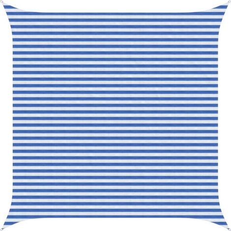 Voile d'ombrage à rayures bleues et blanches, 4,5 x 4,5 mètres, PEHD (1/5)