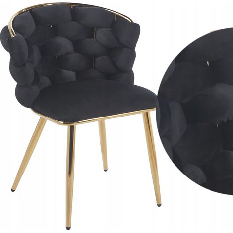 Silla Glamour Entretejida sobre ESTRUCTURA DORADA, Terciopelo Negro, Furnitex (1/5)