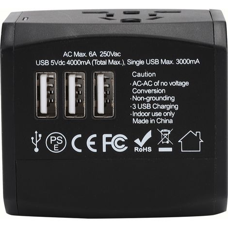 Adaptateur secteur universel pratique 3 USB, prise de voyage internationale 100-240 V
