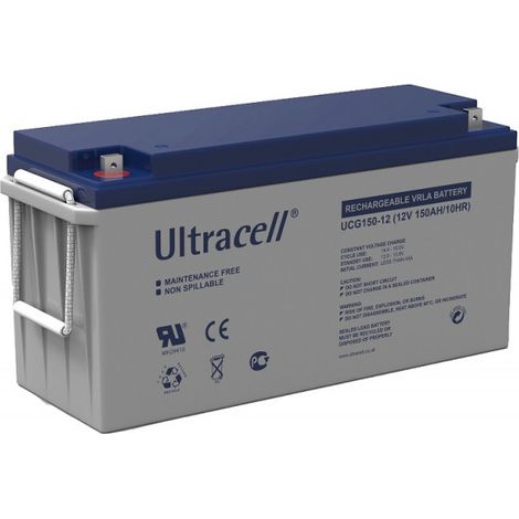 Batterie gel 12V 150Ah UCG15012 – Technologie VRLA scellée – Pour systèmes d'énergie solaire et éolienne – Dimensions 485x170x240mm – Ultracell (1/2)