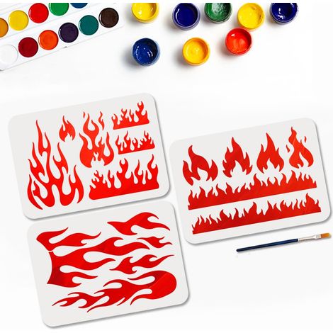 3 Pochoirs de flamme Pochoirs de feu avec pinceau 29.7×21cm Modèles de Dessin de Burn Blaze Bonfire Réutilisables pour L'Artisanat Sur Fenêtre Mur en Bois Décoration de la Maison (1/5)