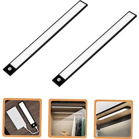 Lot de 2 Lampe à détecteur de mouvement, 3 températures de couleur, intensité réglable, rechargeable par USB, lampe de chevet magnétique, 20 cm- noir