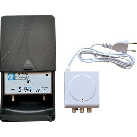 Kit préamplificateur 5G LTE700 – Antenne terrestre UHF 470-694 MHz – Gain réglable 19-34 dB – Montage mural ou sur mât – Wisi