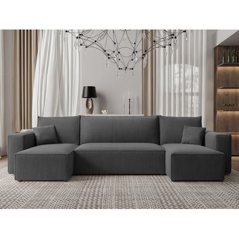 Wohnlandschaft Sofa mit Schlaffunktion ADARA in Stoff Poso Dunkelgrau