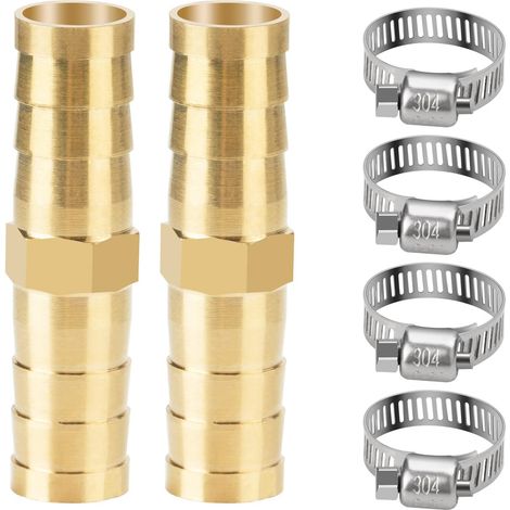 Connecteur de Tuyau en Laiton de 10mm 2 Pièces avec 4 Colliers de Tuyau en Acier Inoxydable pour l'eau/le carburant/l'air (1/5)