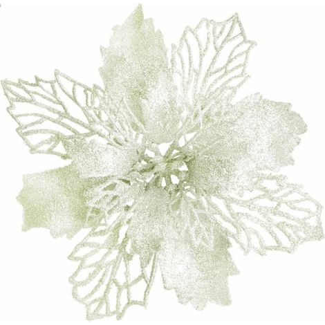 Flor de Poinsettia - Adorno Navideño con Purpurina - Diámetro 16 cm - Para Árbol de Navidad y Corona de Adviento - Paquete de 12 unidades (1/5)