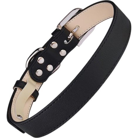 Collier Pour Chien - Cuir Plein Grain - Boucle En Acier Inoxydable - Ajustable 30 À 38 Cm - Largeur 2 Cm - Noir - 1 Pièce (1/5)